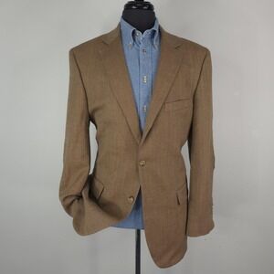 Saddlebred Blazer Mens 44L Brown Wool Herringbone Tweed Elbow Patch Sport Coat